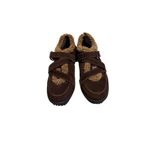 Brown Suede Fuzzy Lined Slip On Shoes Womens Comfort Casual Walking‎ Size 8.5